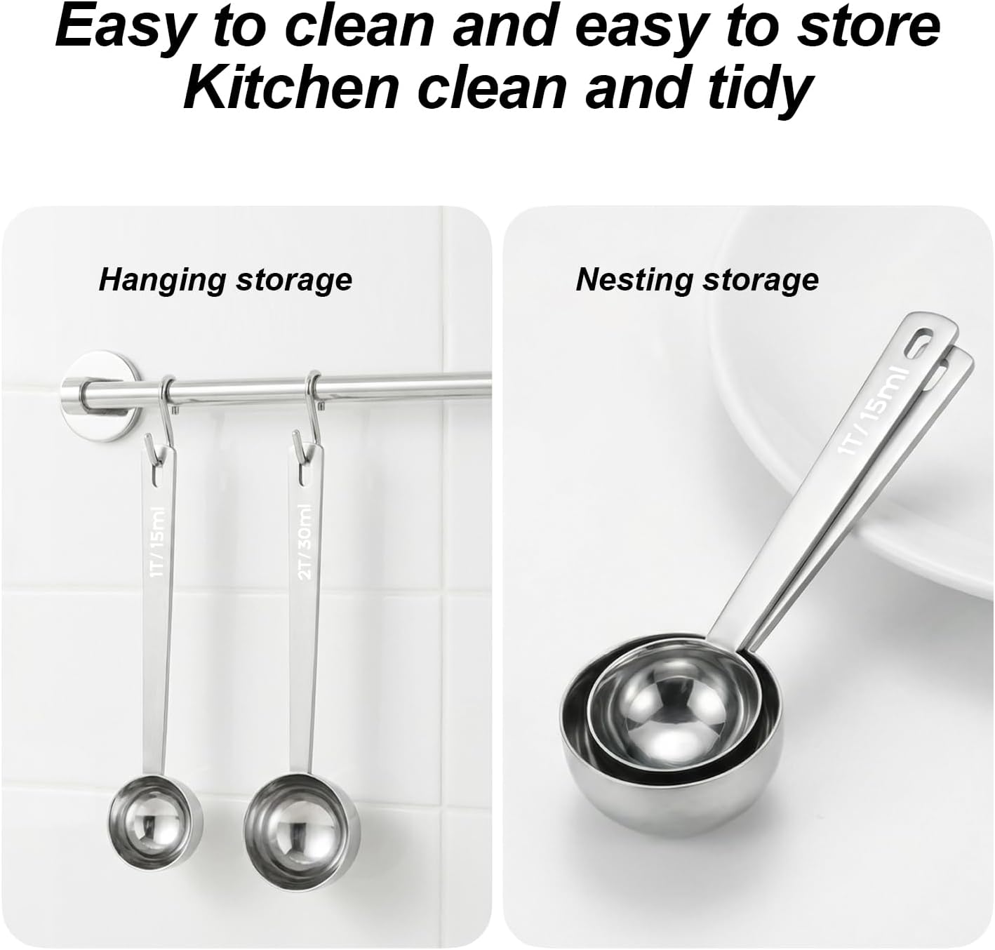 2PCS Coffee Scoop for Ground Coffee Stainless Steel Measuring Spoons Long Handle 30ml 6.4in and 15ml 5.7in Set for Deep Jars Beans Protein Powder Flour