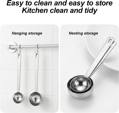 2PCS Coffee Scoop for Ground Coffee Stainless Steel Measuring Spoons Long Handle 30ml 6.4in and 15ml 5.7in Set for Deep Jars Beans Protein Powder Flour
