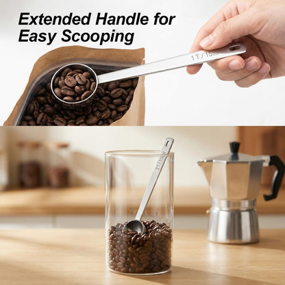 2PCS Coffee Scoop for Ground Coffee Stainless Steel Measuring Spoons Long Handle 30ml 6.4in and 15ml 5.7in Set for Deep Jars Beans Protein Powder Flour