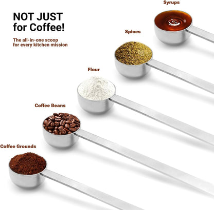 2PCS Coffee Scoop for Ground Coffee Stainless Steel Measuring Spoons Long Handle 30ml 6.4in and 15ml 5.7in Set for Deep Jars Beans Protein Powder Flour