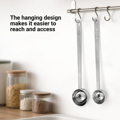 2PCS Coffee Scoop for Ground Coffee Stainless Steel Measuring Spoons Long Handle 30ml 6.4in and 15ml 5.7in Set for Deep Jars Beans Protein Powder Flour