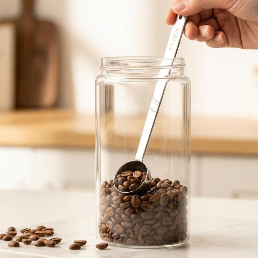 2PCS Coffee Scoop for Ground Coffee Stainless Steel Measuring Spoons Long Handle 30ml 6.4in and 15ml 5.7in Set for Deep Jars Beans Protein Powder Flour