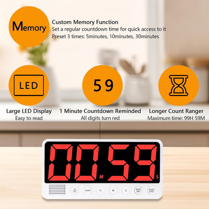 Digital Kitchen Timer - 7.1” Extra Large Display LED Countdown Timer