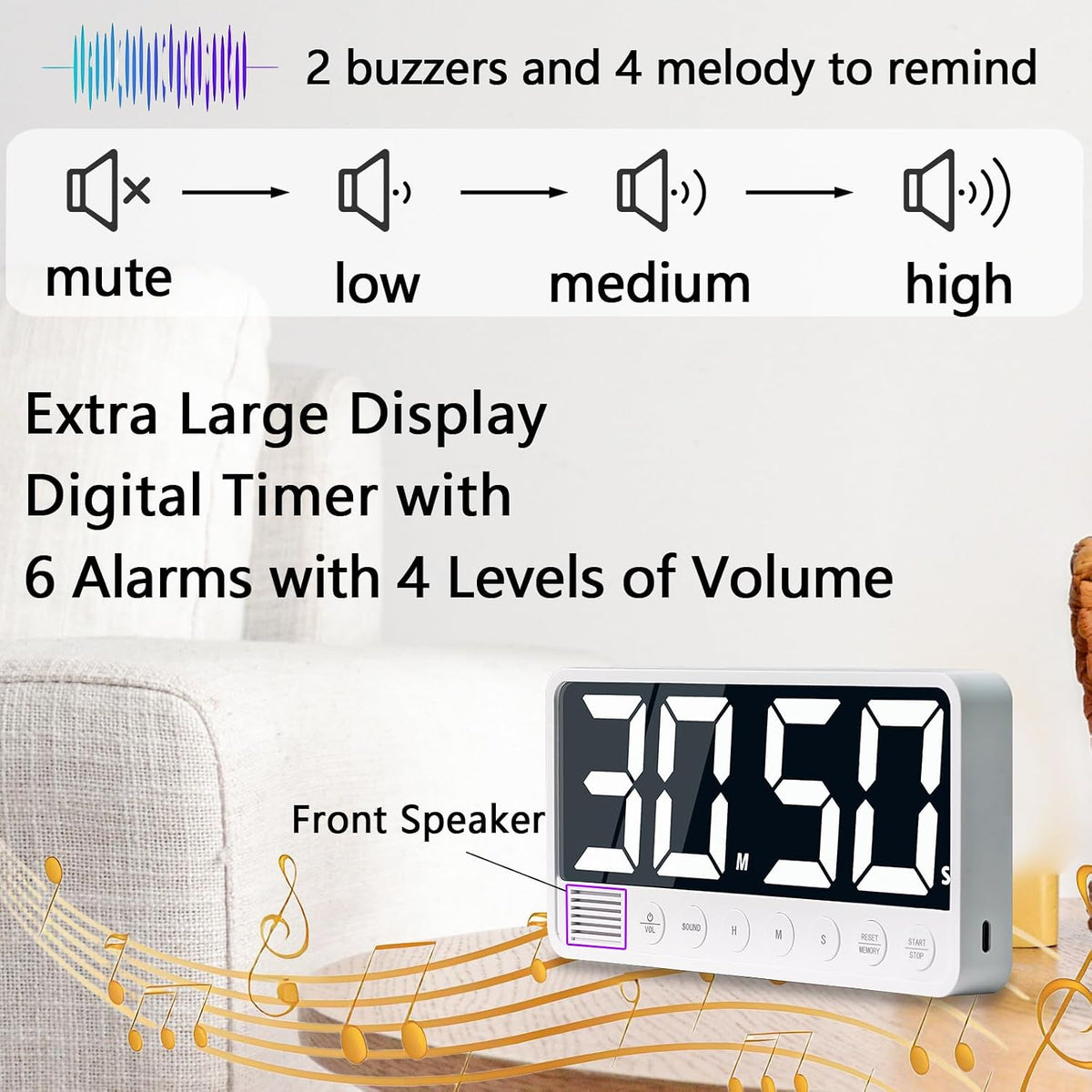 Digital Kitchen Timer - 7.1” Extra Large Display LED Countdown Timer