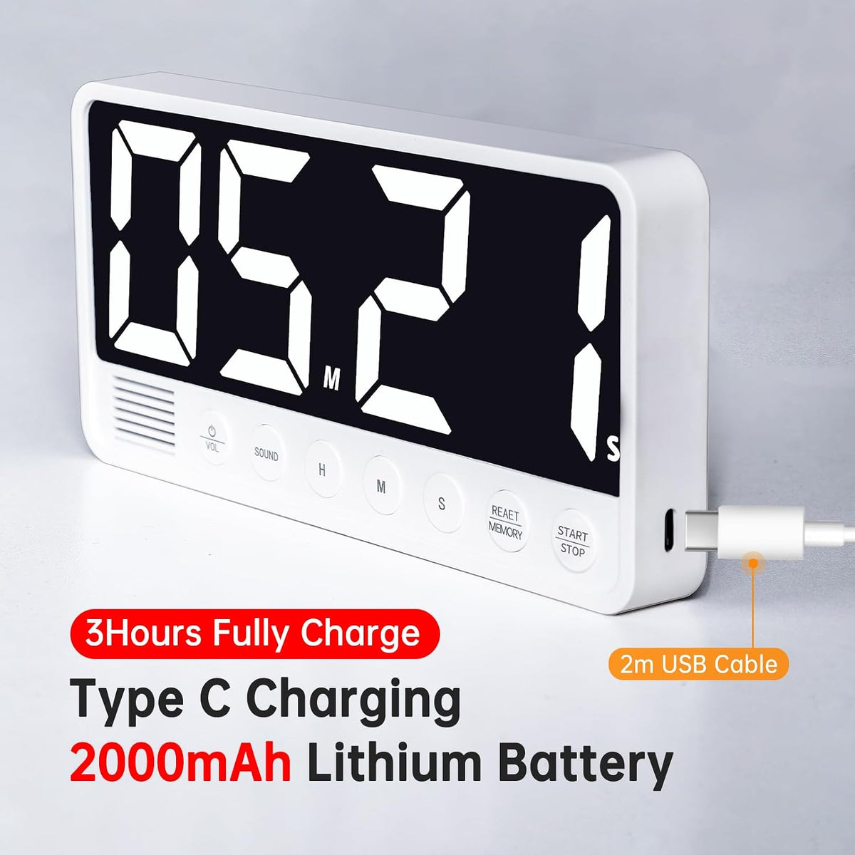 Digital Kitchen Timer - 7.1” Extra Large Display LED Countdown Timer