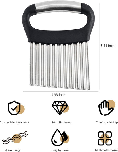Crinkle Cutter for Veggies, Stainless Steel French Fry Cutter for Potatoes Cucumbers Carrot Crinkle Cut Knife Wavy Chopper Waffle Fry Slicer