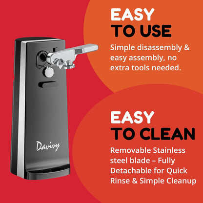 Electric Can Opener - One-Touch Hands-Free Operation,Removable Stainless Steel Cutter, 3-in-1 Design with Knife Sharpener&Bottle Opener(Black)