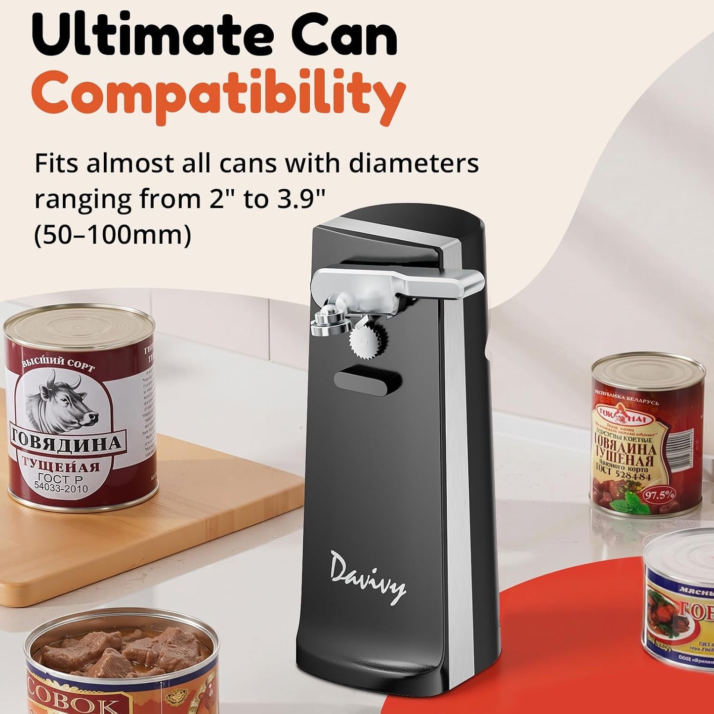 Electric Can Opener - One-Touch Hands-Free Operation,Removable Stainless Steel Cutter, 3-in-1 Design with Knife Sharpener&Bottle Opener(Black)