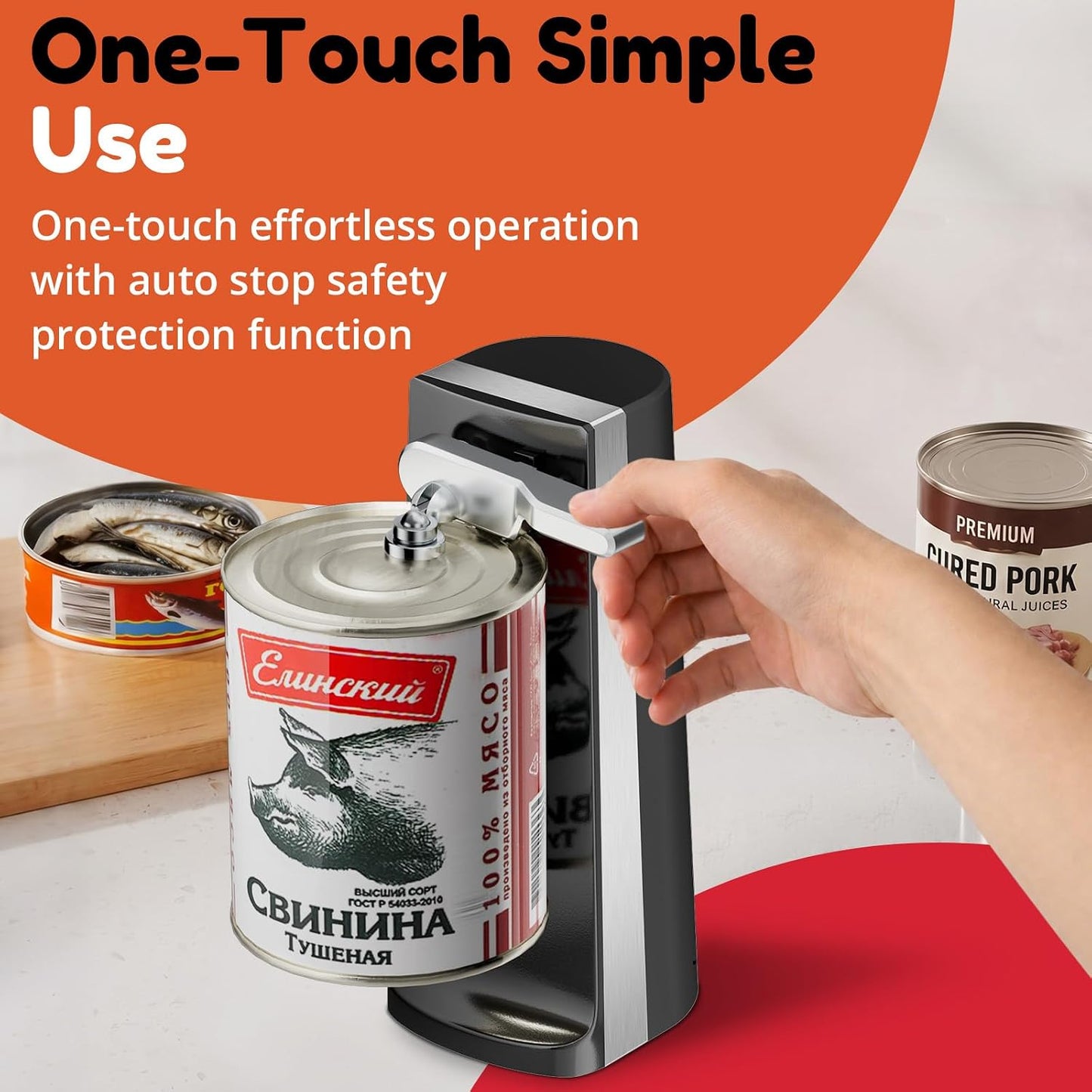Electric Can Opener - One-Touch Hands-Free Operation,Removable Stainless Steel Cutter, 3-in-1 Design with Knife Sharpener&Bottle Opener(Black)
