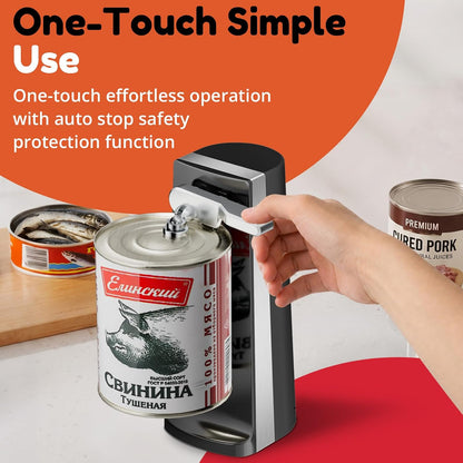 Electric Can Opener - One-Touch Hands-Free Operation,Removable Stainless Steel Cutter, 3-in-1 Design with Knife Sharpener&Bottle Opener(Black)