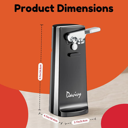Electric Can Opener - One-Touch Hands-Free Operation,Removable Stainless Steel Cutter, 3-in-1 Design with Knife Sharpener&Bottle Opener(Black)