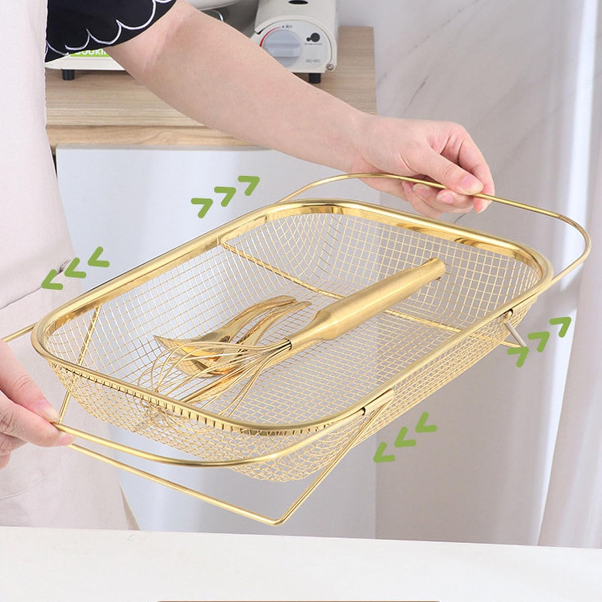 Over the Sink Colander Strainer, Stainless Steel Colander Strainer Basket, Fine Mesh Basket for Home Kitchen(13L x 10W x 3H in)