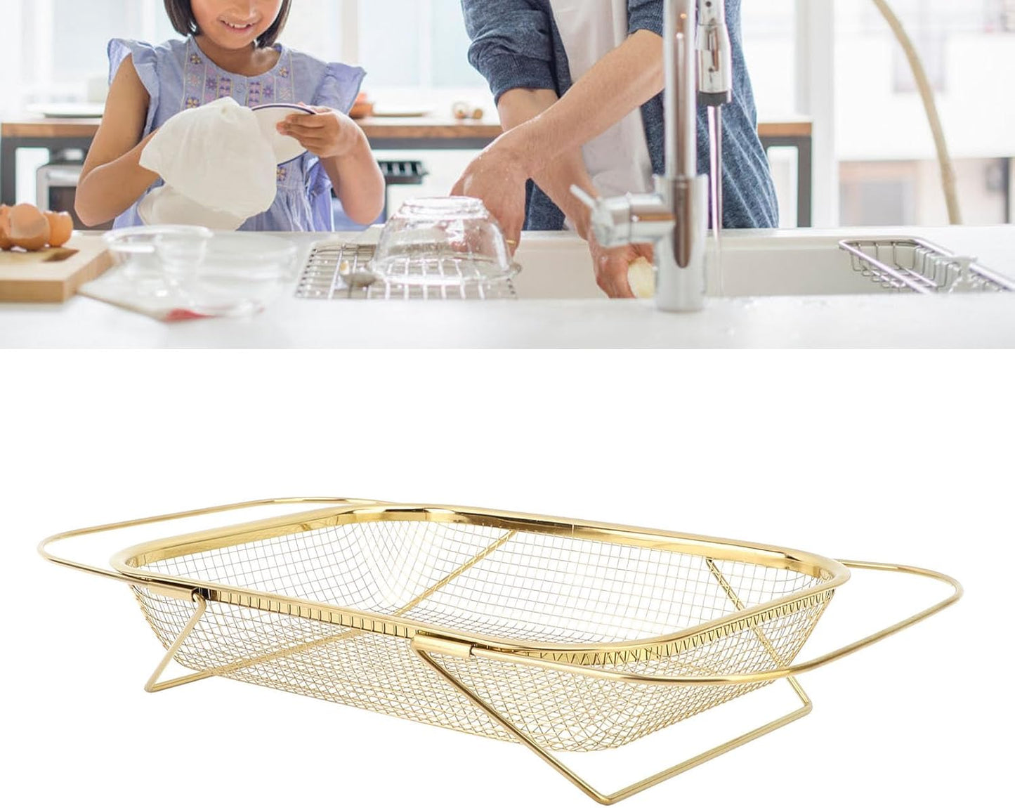 Over the Sink Colander Strainer, Stainless Steel Colander Strainer Basket, Fine Mesh Basket for Home Kitchen(13L x 10W x 3H in)
