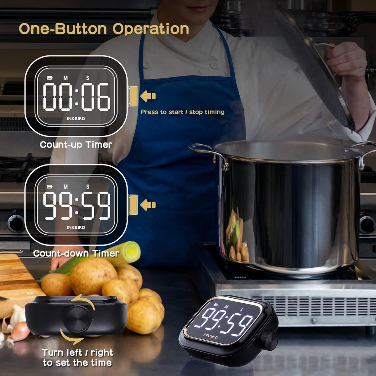 Digital Kitchen Timer for Cooking, Rechargeable 4-Levels Alarm Productivity Timer IDT-02 for Kids, Adults, Teachers, Large LED Smart Countdown Countup Magnetic Timer for Classroom Office