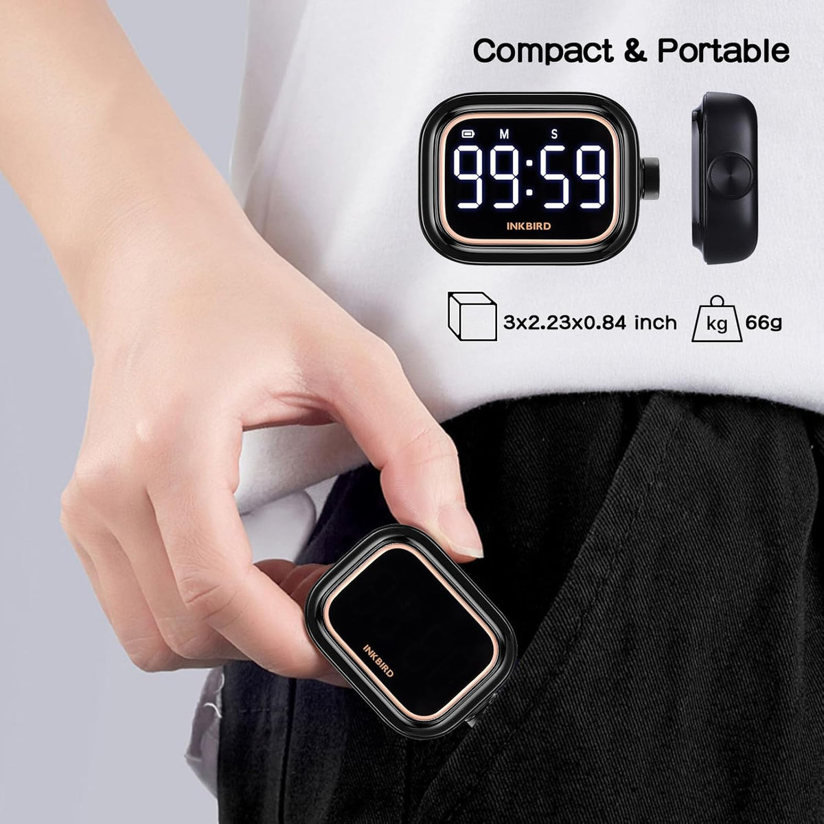 Digital Kitchen Timer for Cooking, Rechargeable 4-Levels Alarm Productivity Timer IDT-02 for Kids, Adults, Teachers, Large LED Smart Countdown Countup Magnetic Timer for Classroom Office
