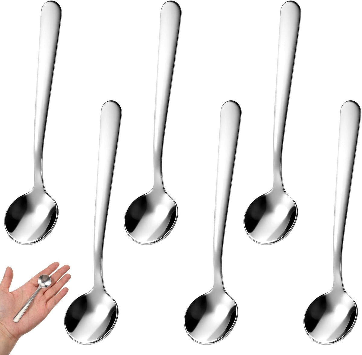 Small Spoons Mini Set, 6 PCS Tiny Stainless Steel Spoons for Spices Jars 3.4" Condiment Spoon 304 Food Grade Seasoning Spoon for Salt Spice Jars, Spices, Pepper, Sugar, Coffee