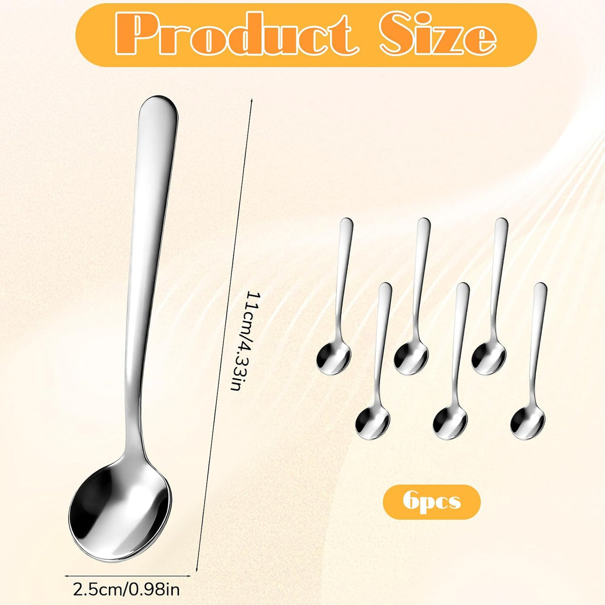 Small Spoons Mini Set, 6 PCS Tiny Stainless Steel Spoons for Spices Jars 3.4" Condiment Spoon 304 Food Grade Seasoning Spoon for Salt Spice Jars, Spices, Pepper, Sugar, Coffee
