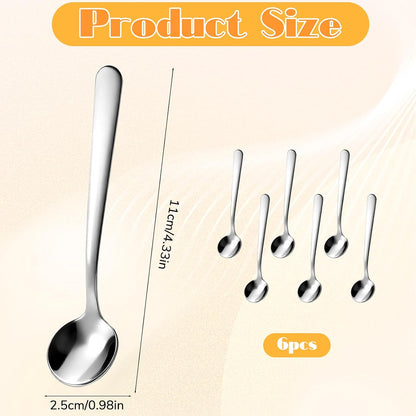 Small Spoons Mini Set, 6 PCS Tiny Stainless Steel Spoons for Spices Jars 3.4" Condiment Spoon 304 Food Grade Seasoning Spoon for Salt Spice Jars, Spices, Pepper, Sugar, Coffee