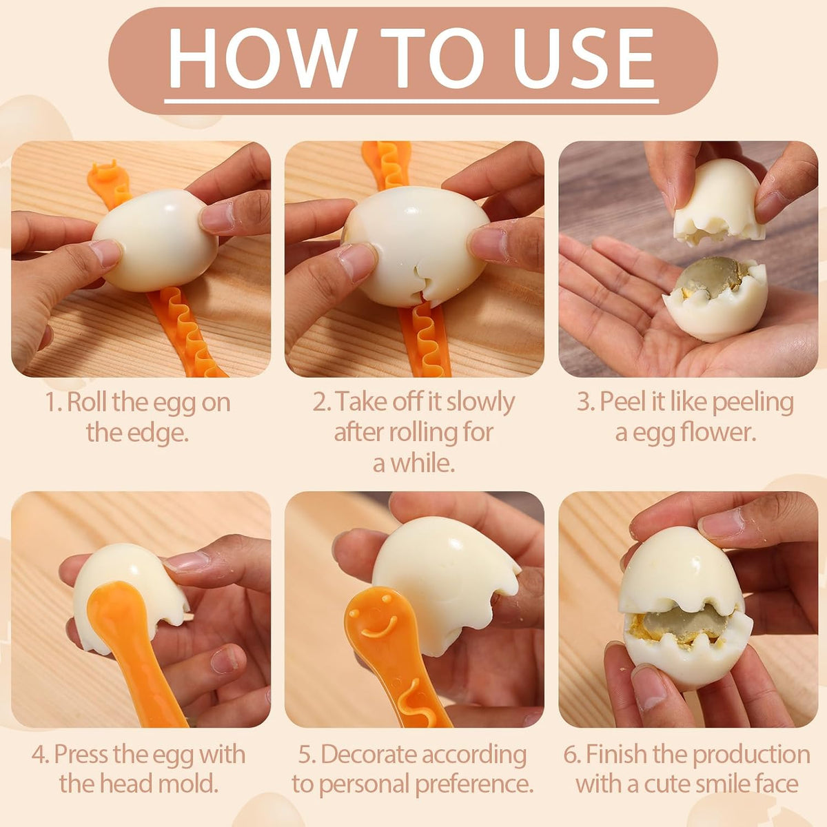 4pcs Fancy Egg Cutter, 6.3in Plastic Flower Shaped Egg Cut with Smile Face Print for Cutting Slicer Peeler Household Shaper Kitchen Gadget(Yellow & Orange)