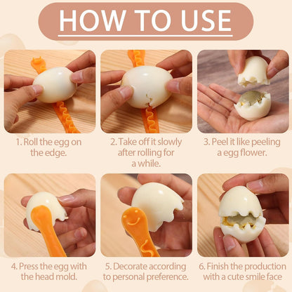4pcs Fancy Egg Cutter, 6.3in Plastic Flower Shaped Egg Cut with Smile Face Print for Cutting Slicer Peeler Household Shaper Kitchen Gadget(Yellow & Orange)