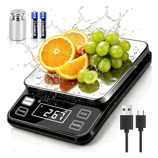Waterproof Food Scale, 22lb Digital Kitchen Scale with Batteries, 304 Stainless Steel Precision Gram Scale for Baking, Cooking, Meal Prep, Tare Function