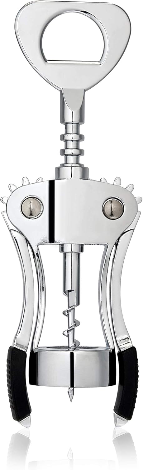 Spiral Winged Corkscrew Wine Opener, Multifunctional Bottle Opener, Stainless Steel with Rubber Grip Ergonomic Handle & Sharp Screw for Home Bar, Kitchen, Restaurant, Wine Accessories, Silver