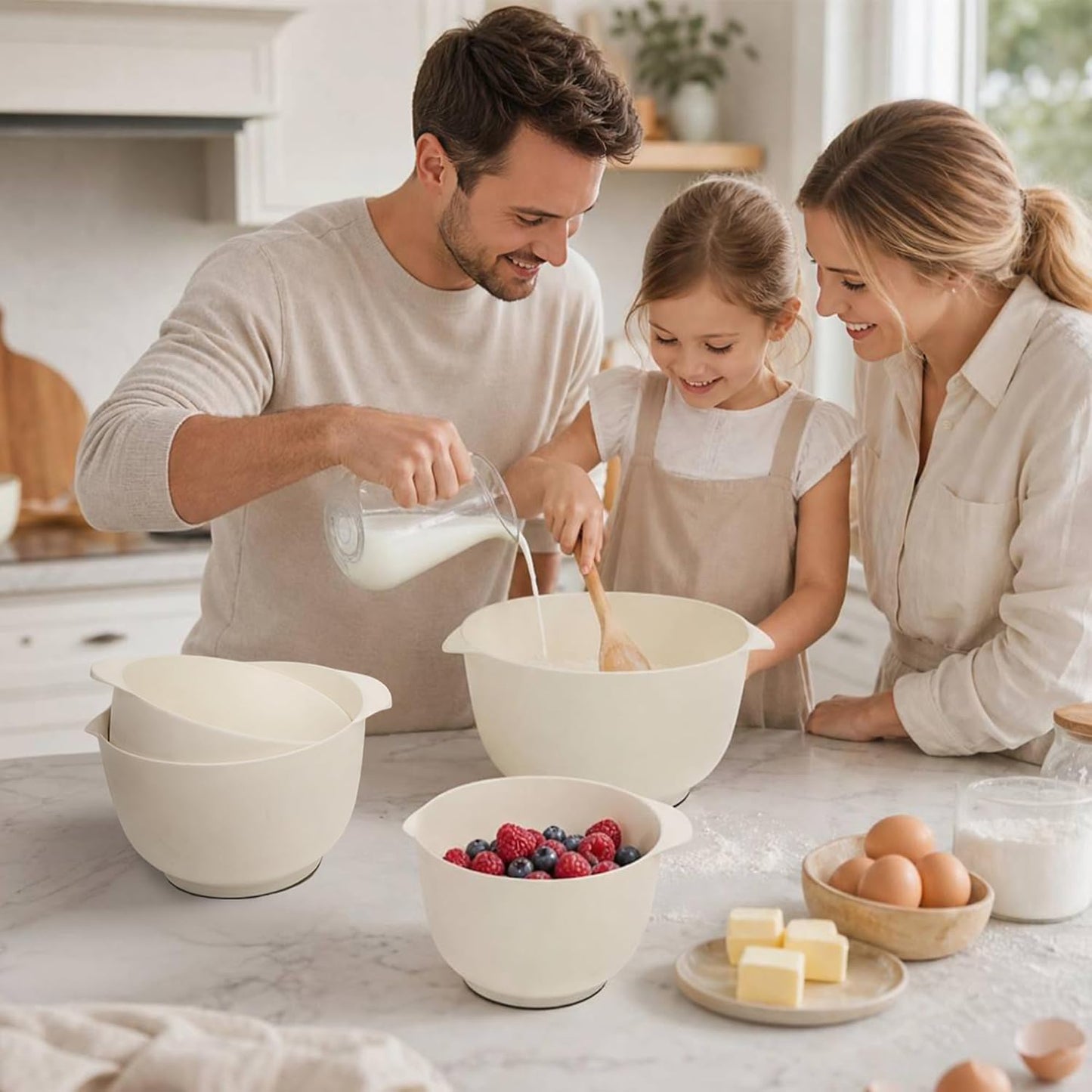 BoxedHome Mixing Bowls Set of 4, BPA Free Plastic,Microwave Safe, Pink | 4.5/3.5/2.5/1.7 quarts, Non-slip Base Large Nesting Bowl with Pour Spout, Dishwasher Safe, for Prep, Cooking,Baking