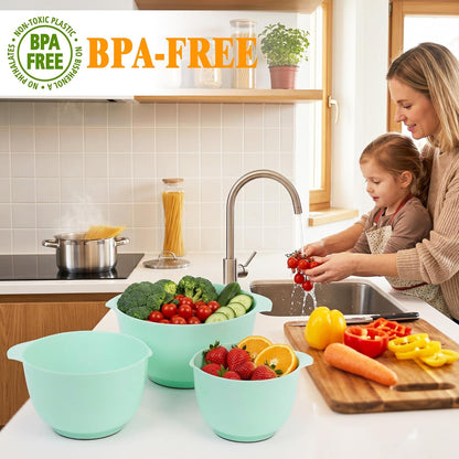 BoxedHome Mixing Bowls Set of 4, BPA Free Plastic,Microwave Safe, Pink | 4.5/3.5/2.5/1.7 quarts, Non-slip Base Large Nesting Bowl with Pour Spout, Dishwasher Safe, for Prep, Cooking,Baking
