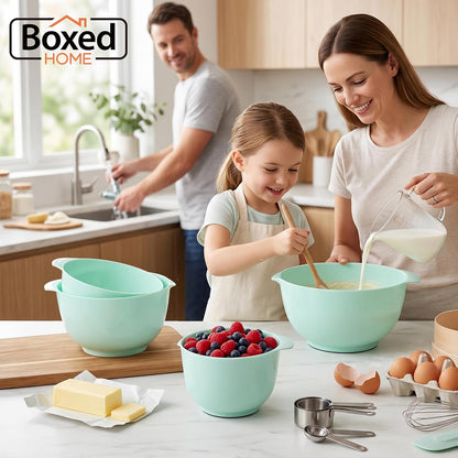 BoxedHome Mixing Bowls Set of 4, BPA Free Plastic,Microwave Safe, Pink | 4.5/3.5/2.5/1.7 quarts, Non-slip Base Large Nesting Bowl with Pour Spout, Dishwasher Safe, for Prep, Cooking,Baking