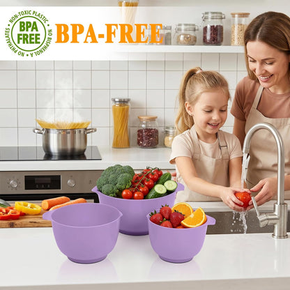 BoxedHome Mixing Bowls Set of 4, BPA Free Plastic,Microwave Safe, Pink | 4.5/3.5/2.5/1.7 quarts, Non-slip Base Large Nesting Bowl with Pour Spout, Dishwasher Safe, for Prep, Cooking,Baking