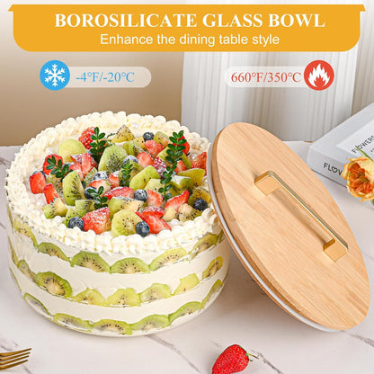 Glass Trifle Bowl with Airtight Lid, 197oz Large Salad Bowl, Glass Serving Bowl for Popcorn, Cake, Salad, Fruit, Baking, Dessert and Party Diy, BPA Free, Oven, Dishwasher Safe