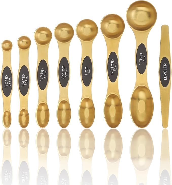 Magnetic Measuring Spoons Set Stainless Steel with Leveler, Stackable Metal Tablespoon Measure Spoon for Baking, Cups and Spoon Set Kitchen Gadgets Apartment Essentials