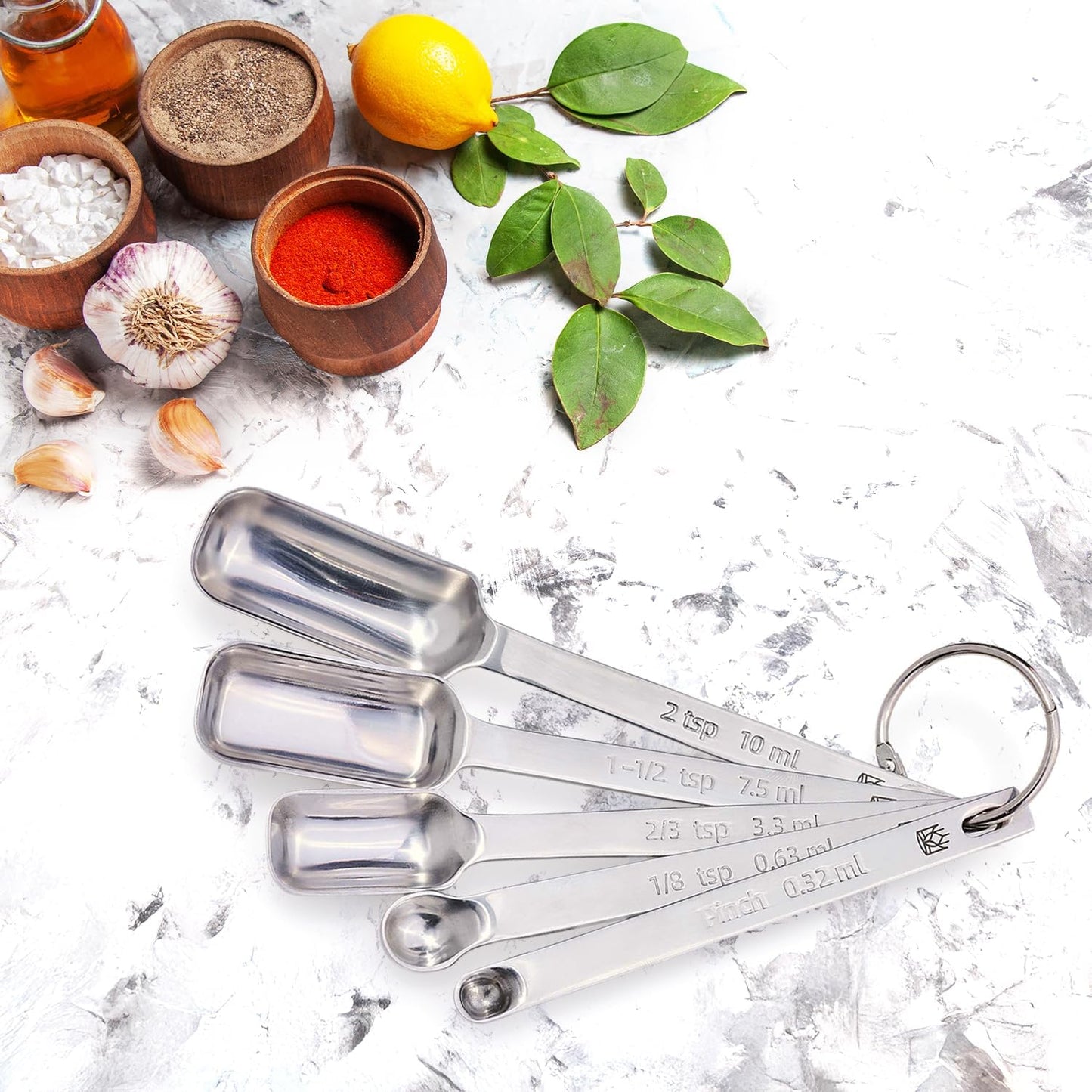 Baking Company Spice Measuring Spoons, 18/8 Stainless Steel, 7-Piece Set, Precision Measures, For Baking And Cooking