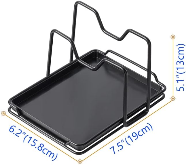 Pot Lid Holder, 2 Layers Pot Lids Organizer Multifunctional Lid and Spoon Rest Rack with Drip Tray for Lids, Spatulas, Spoons, Cutting Boards