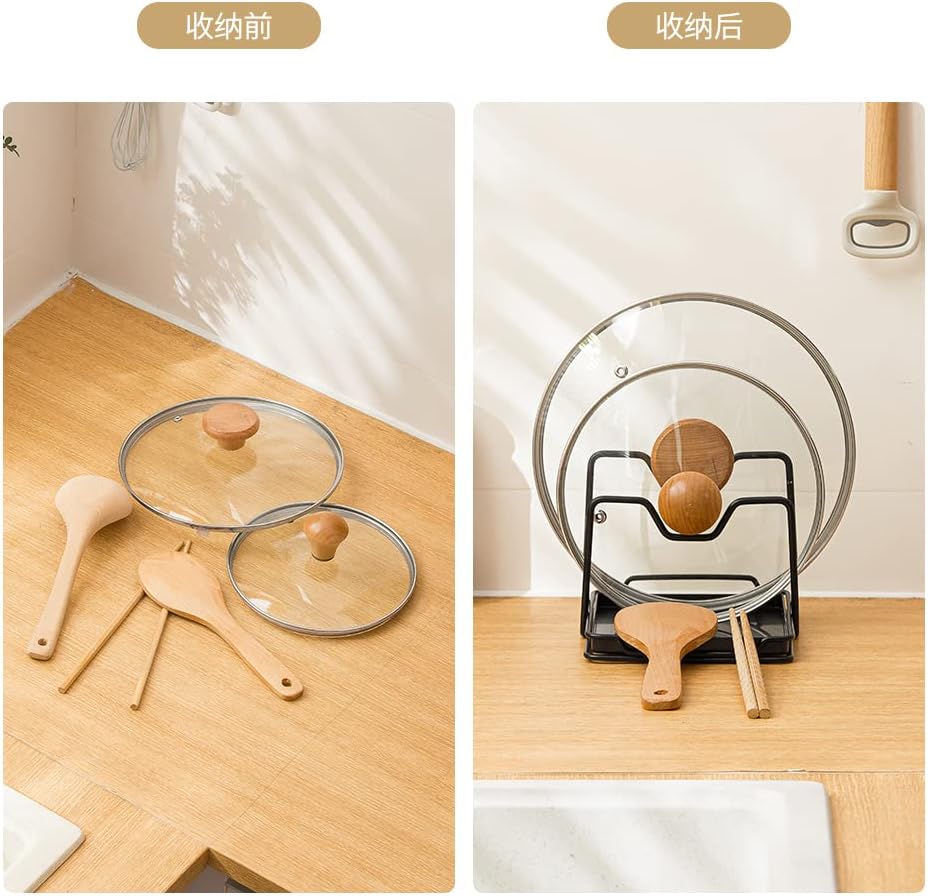 Pot Lid Holder, 2 Layers Pot Lids Organizer Multifunctional Lid and Spoon Rest Rack with Drip Tray for Lids, Spatulas, Spoons, Cutting Boards