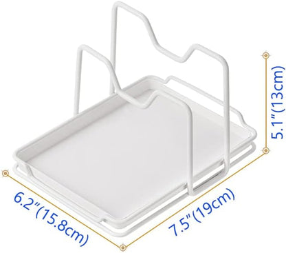 Pot Lid Holder, 2 Layers Pot Lids Organizer Multifunctional Lid and Spoon Rest Rack with Drip Tray for Lids, Spatulas, Spoons, Cutting Boards