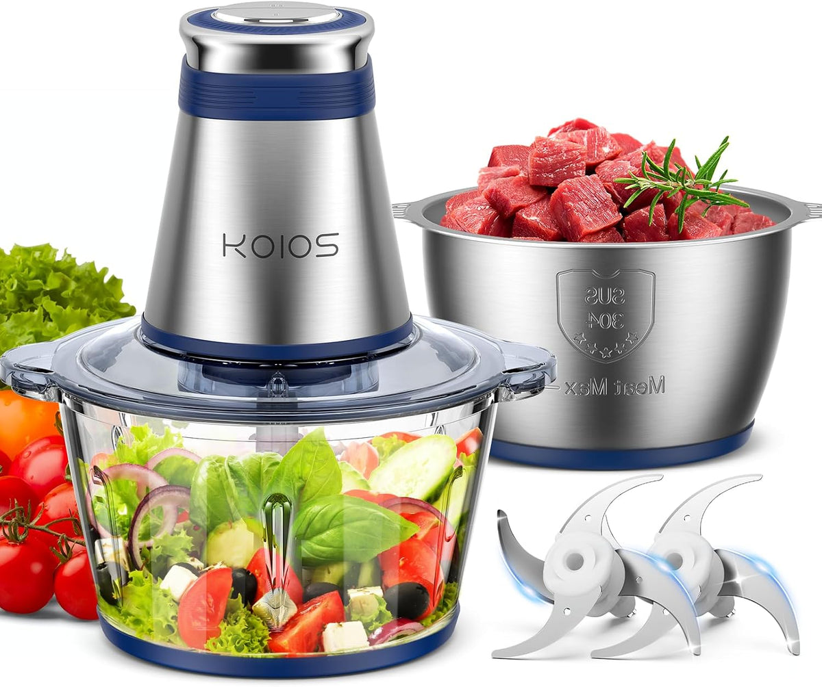 Food Processor, 500W Electric Food Chopper with 2 Bowls (8 Cup+8 Cup) & 2 Bi-Level Blades&, Small Electric Grinder Meat Processor for Nuts, Meat, Onion, Garlic, Baby Food, Black