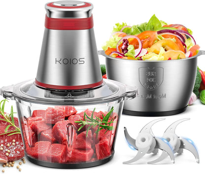 Food Processor, 500W Electric Food Chopper with 2 Bowls (8 Cup+8 Cup) & 2 Bi-Level Blades&, Small Electric Grinder Meat Processor for Nuts, Meat, Onion, Garlic, Baby Food, Black