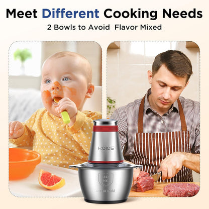 Food Processor, 500W Electric Food Chopper with 2 Bowls (8 Cup+8 Cup) & 2 Bi-Level Blades&, Small Electric Grinder Meat Processor for Nuts, Meat, Onion, Garlic, Baby Food, Black