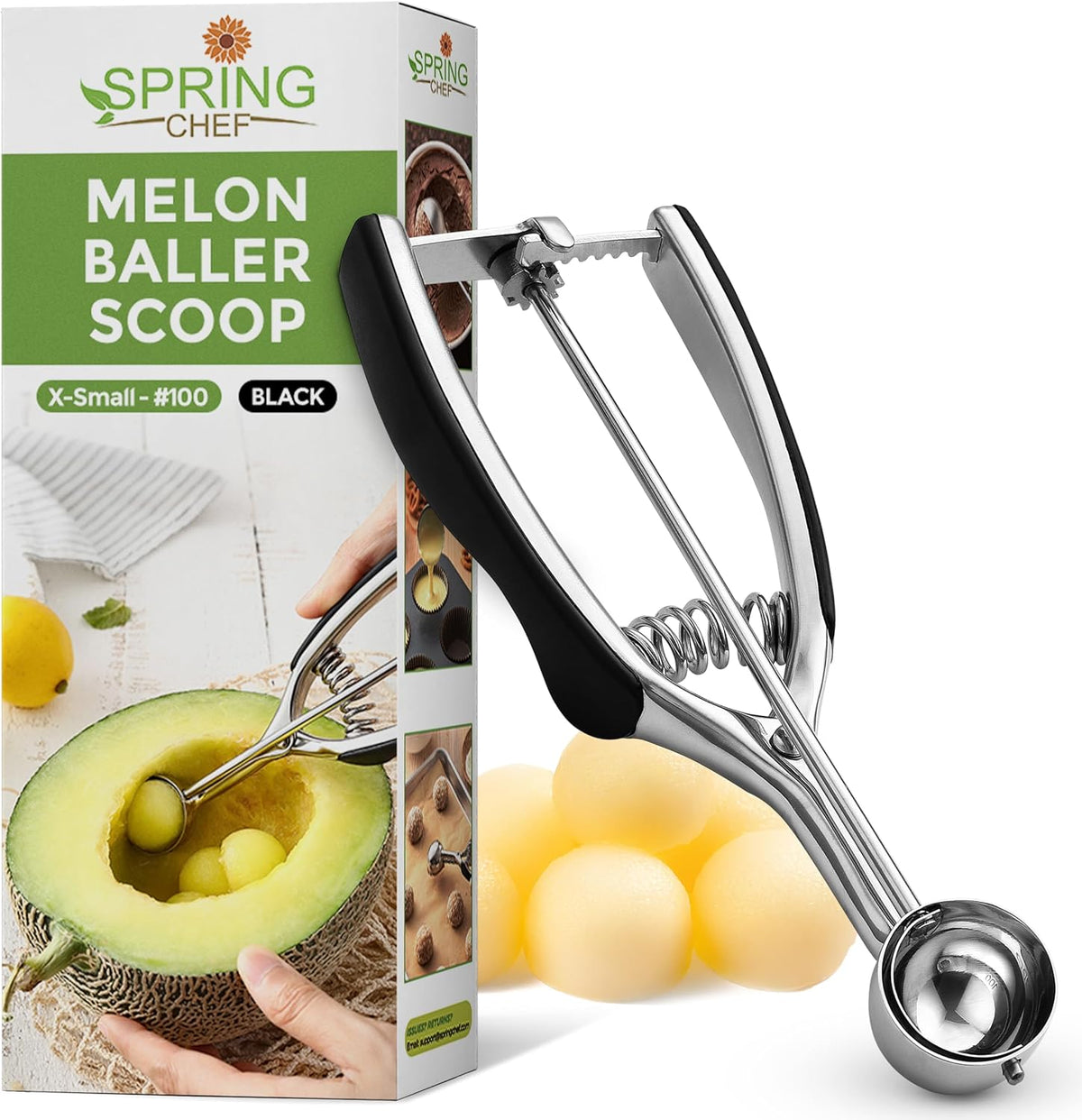 Extra Small Stainless Steel Melon Baller Scoop, #100, Black