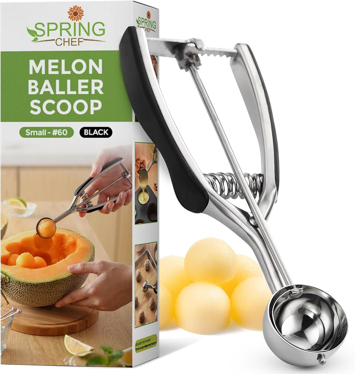 Extra Small Stainless Steel Melon Baller Scoop, #100, Black