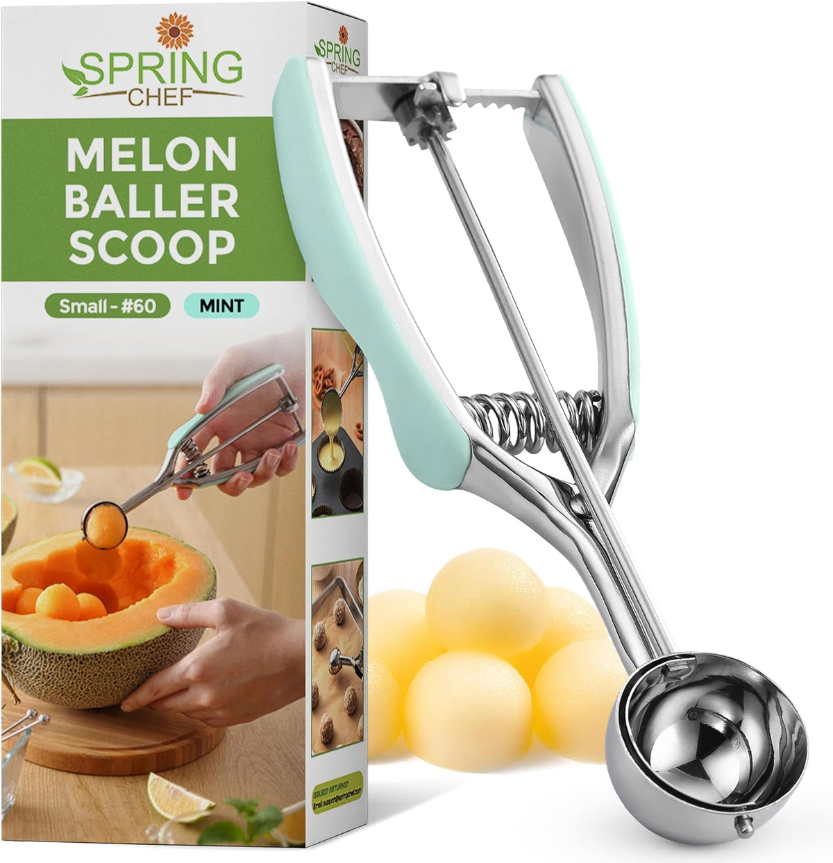 Extra Small Stainless Steel Melon Baller Scoop, #100, Black