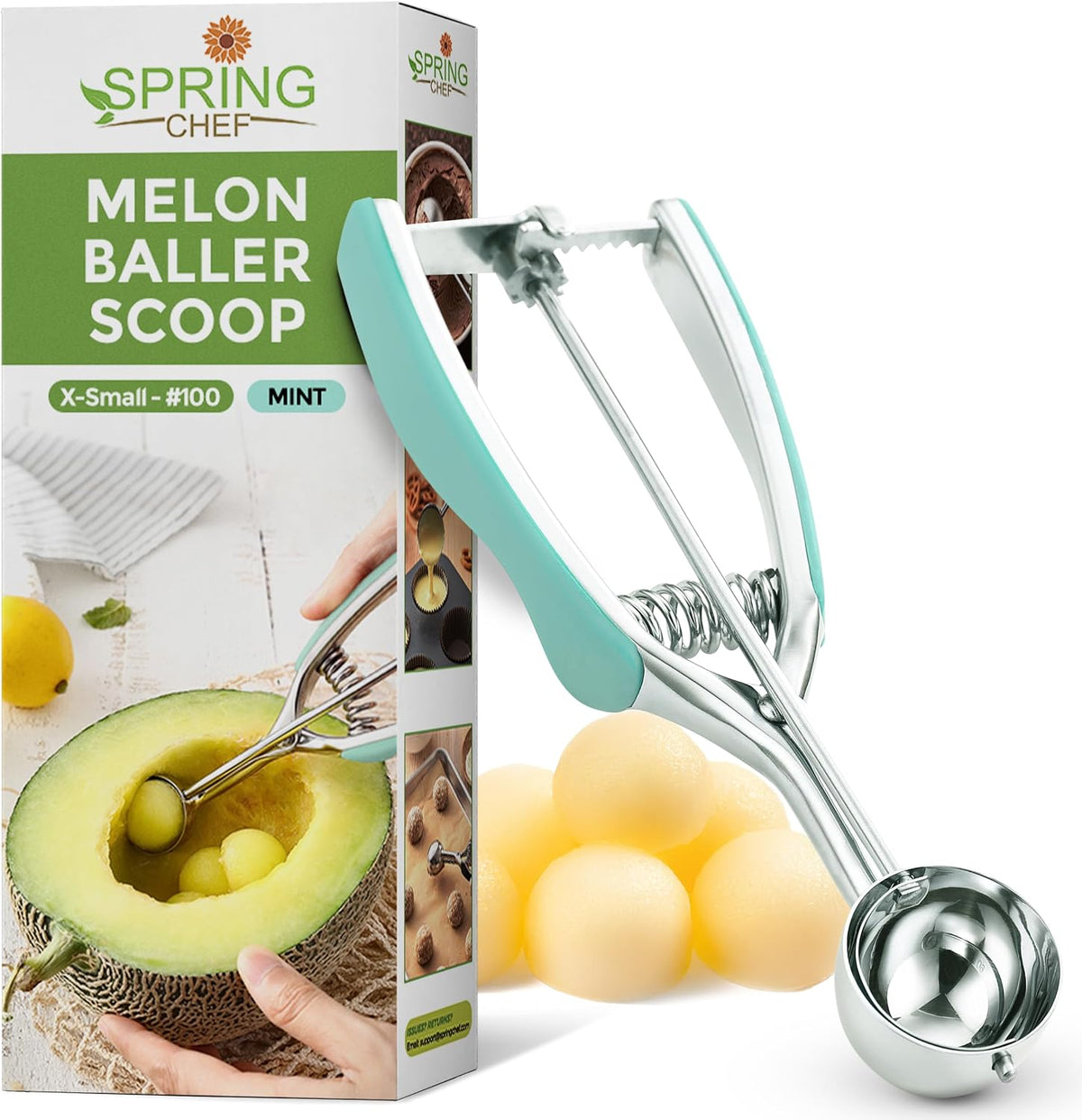 Extra Small Stainless Steel Melon Baller Scoop, #100, Black