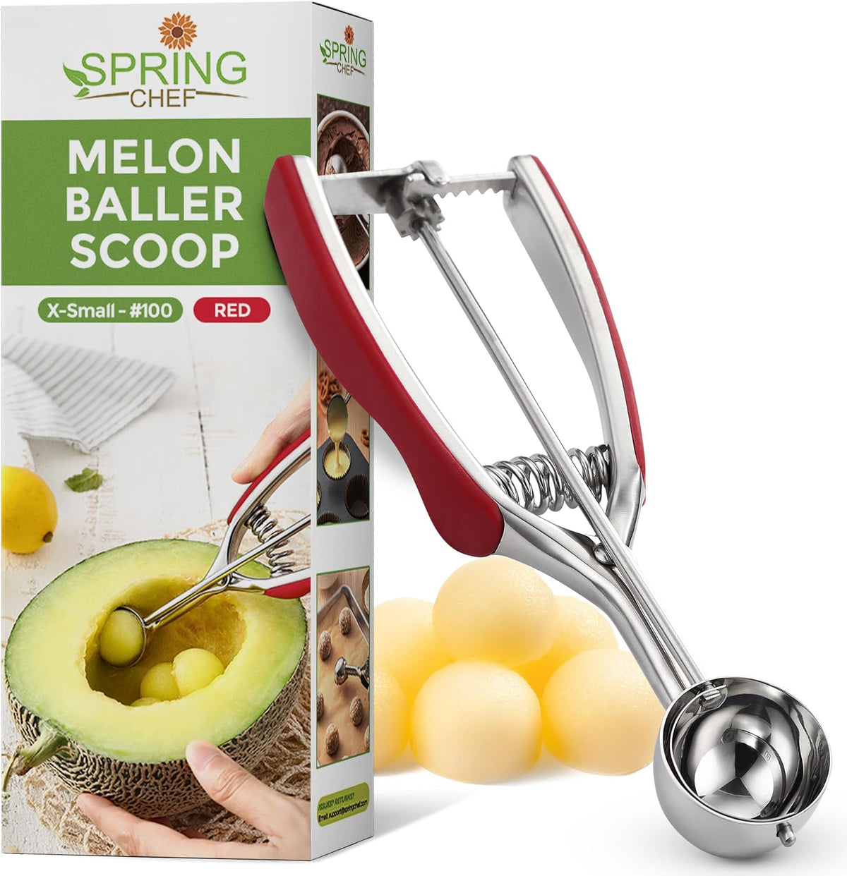 Extra Small Stainless Steel Melon Baller Scoop, #100, Black