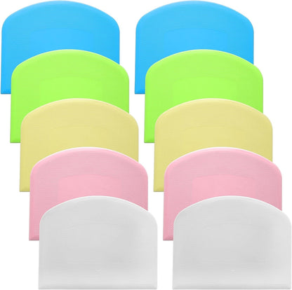 10 Pcs Bread Scraper, Plastic Bowl Scrapers for Bread Dough, Flexible Food Scraper Tool for Breads, Cake Dough and Fondant Frosting (Green, Pink, Blue, White, Yellow)