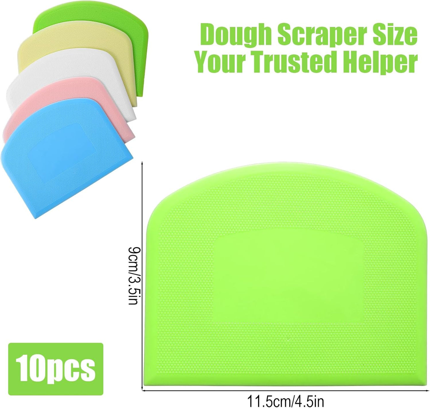 10 Pcs Bread Scraper, Plastic Bowl Scrapers for Bread Dough, Flexible Food Scraper Tool for Breads, Cake Dough and Fondant Frosting (Green, Pink, Blue, White, Yellow)
