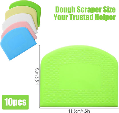 10 Pcs Bread Scraper, Plastic Bowl Scrapers for Bread Dough, Flexible Food Scraper Tool for Breads, Cake Dough and Fondant Frosting (Green, Pink, Blue, White, Yellow)