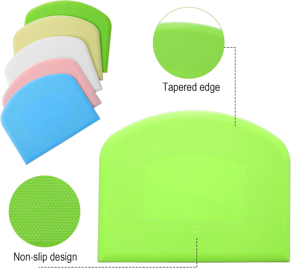 10 Pcs Bread Scraper, Plastic Bowl Scrapers for Bread Dough, Flexible Food Scraper Tool for Breads, Cake Dough and Fondant Frosting (Green, Pink, Blue, White, Yellow)