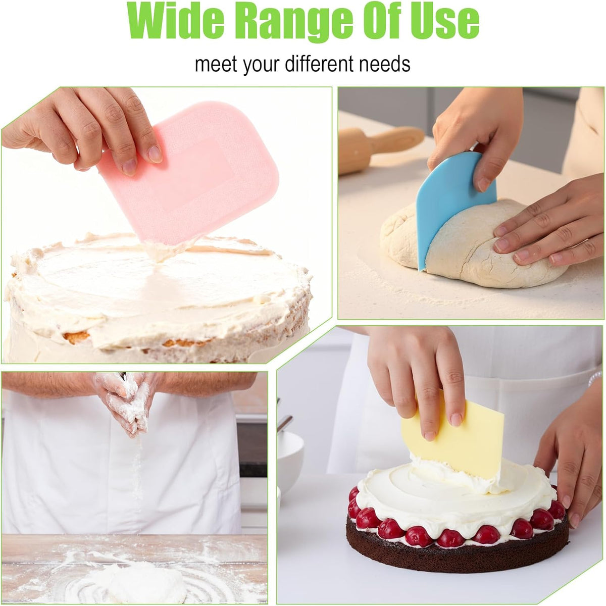 10 Pcs Bread Scraper, Plastic Bowl Scrapers for Bread Dough, Flexible Food Scraper Tool for Breads, Cake Dough and Fondant Frosting (Green, Pink, Blue, White, Yellow)