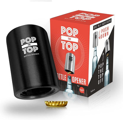 Pop-the-Top Beer Bottle Opener (Stainless): Automatic Bottle Cap Opener, Push Down Pop Off Bar Tool, Soda and Beer Cap Remover, Cool & Fun Gadget